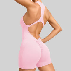 Short Fitness Jumpsuit with Back Cut-Outs