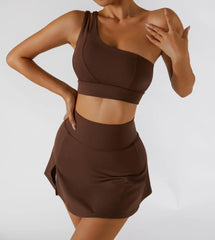 One-Shoulder Fitness Set with Skort